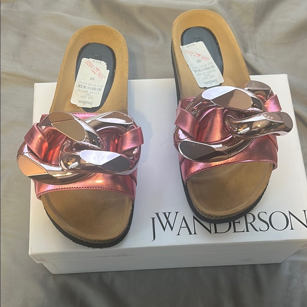 JW Anderson Pink and Tan Mules with Sculptural Design